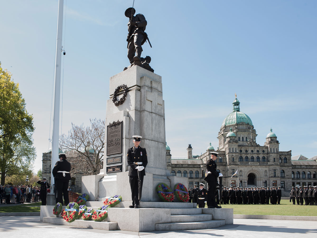 Members of Royal Canadian Navy participate in the Battle of the Atlantic Service. Photo by LS Brendan Gibson, MARPAC Imaging Services