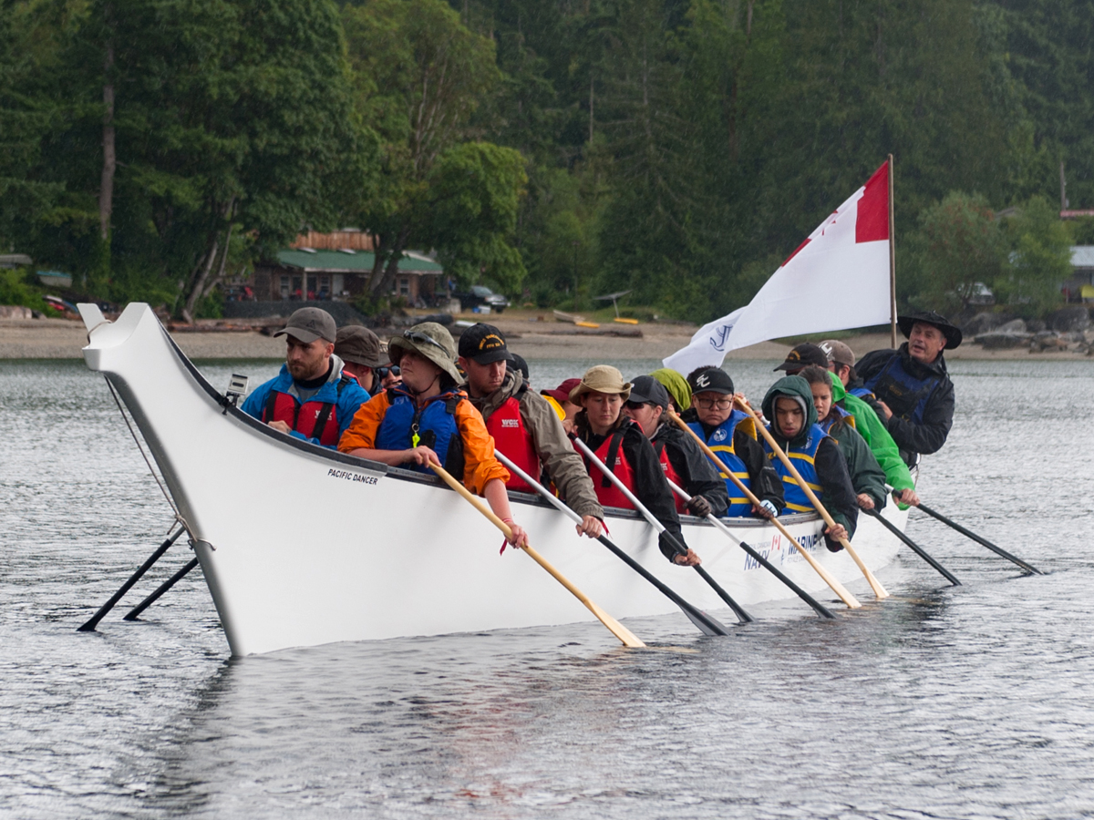 The Royal Canadian Navy canoe family embarks on a leg of the Pulling Together 2019 Canoe Journey at Willingdon Beach near Powell River. Photos by LS Brendan Gibson, MARPAC Imaging Services