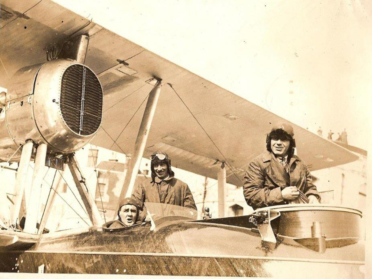Royal Air Force (RAF) Squadron Leader Archibald Stuart MacLaren and his crew aboard their Vickers Vulture used in their attempt to fly around the world in 1924. 