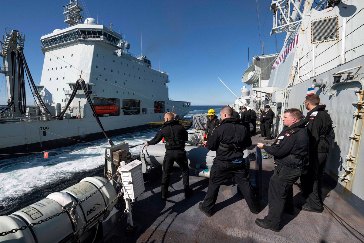 Sailors practice refueling at sea during the opening days of the exercise. Photo: MARLANT PA