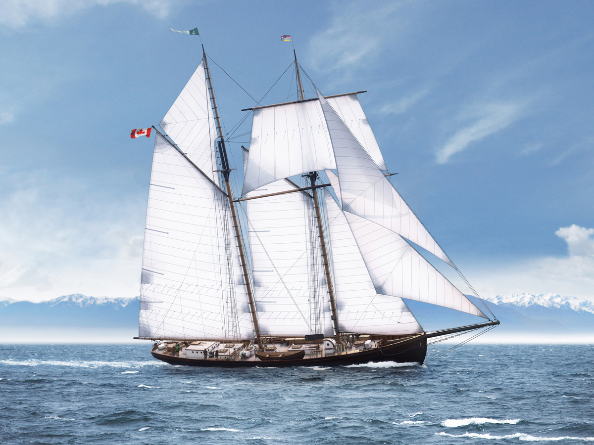 A computer rendering by Will Krzymowski of the proposed schooner Leonora. Ship design led by Stephen Duff. The Sail and Life Training Society (SALTS) have announced plans for construction of a third tall ship for its fleet of vessels that teach youth from across Canada sailing skills.