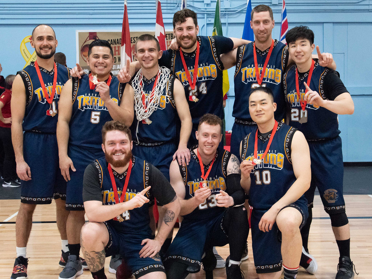 2020 Canada West Men’s Basketball champions, CFB Esquimalt Men’s Tritons following the championship game Jan. 31 at 17 Wing in Winnipeg, MB. Photo by MCpl Justin Ancelin, 17 OSS Imaging, Winnipeg