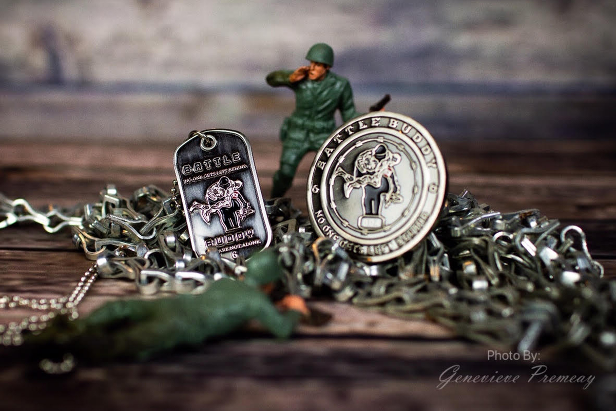 Battle Buddy coin along with Dog Tags created by Leading Seaman (Retired) Debbi Ferguson, owner of Delta Fox Trot Designs.