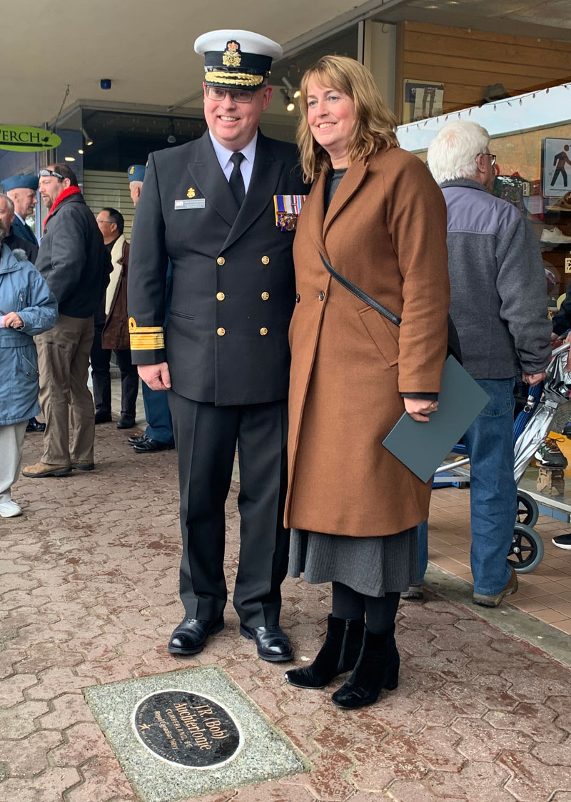 Rear-Admiral Bob Auchterlonie with his sister Susan by his Walk of Achievement plaque. Photo by Janice Lee