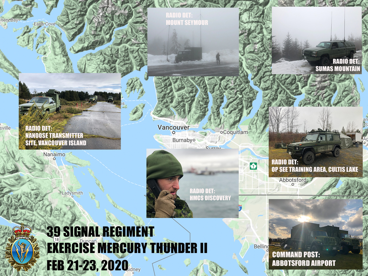 Members of 39 Signal Regiment covered plenty of ground Feb 21-23 as they took part in Exercise Mercury Thunder II, a test of the unit’s ability to provide communications support to other military units taking part in earthquake relief operations. Graphic by Capt Jeff Manney, 39 Canadian Brigade Group