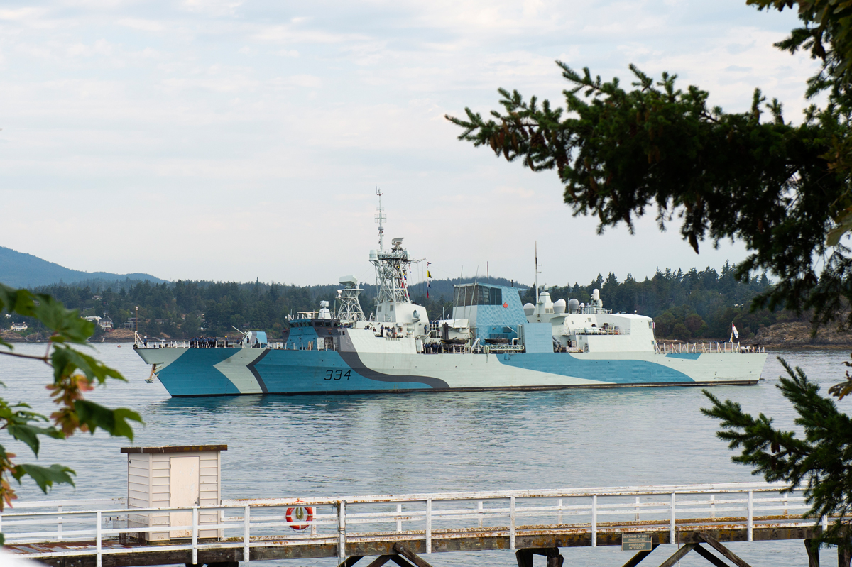 HMCS Regina sails out of Esquimalt Harbour. Photo by Master Corporal Andre Maillet, MARPAC Imaging Services