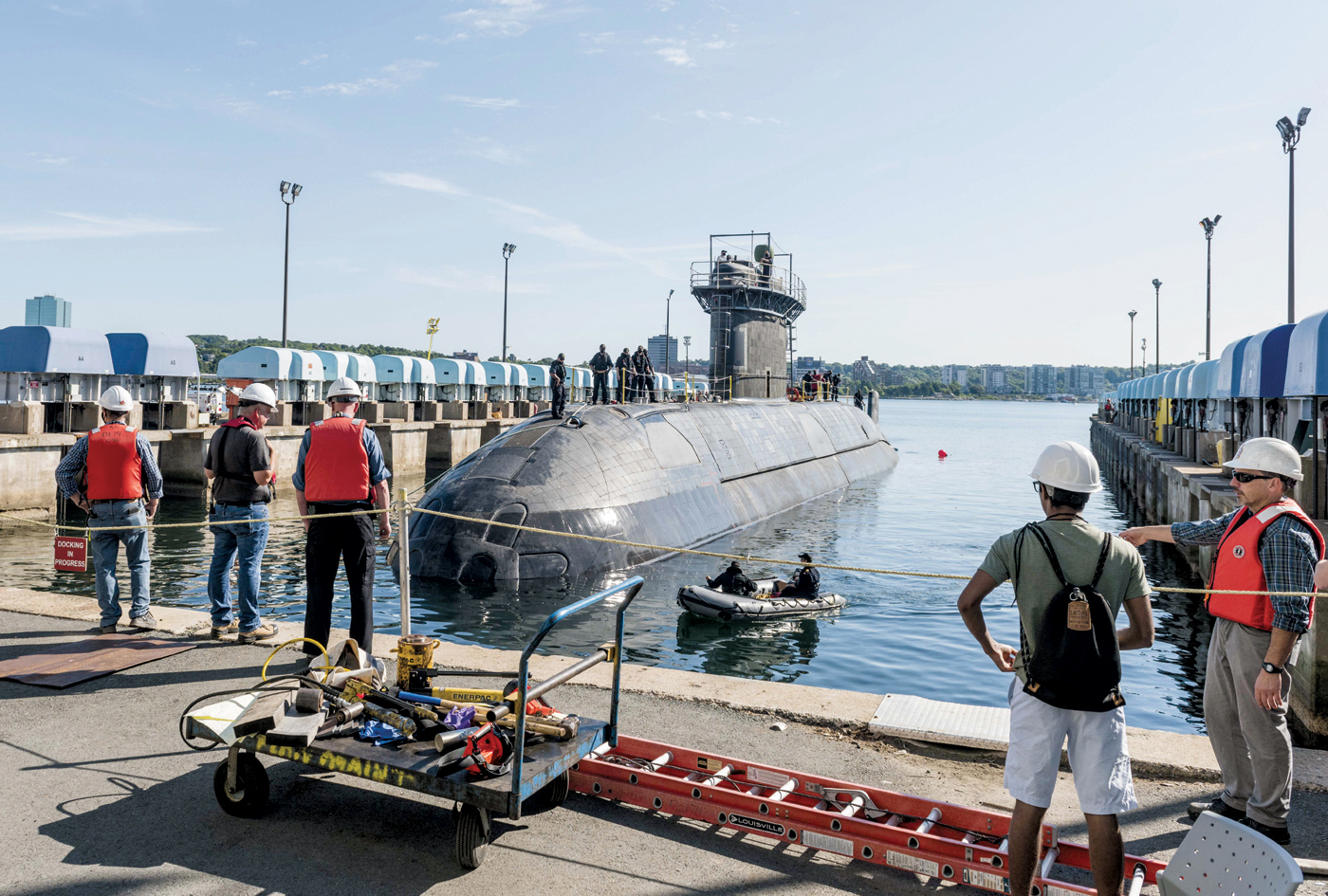 HMCS Windsor was taken out of the submarine shed at D294 and lowered into Halifax Harbour on Aug. 7.