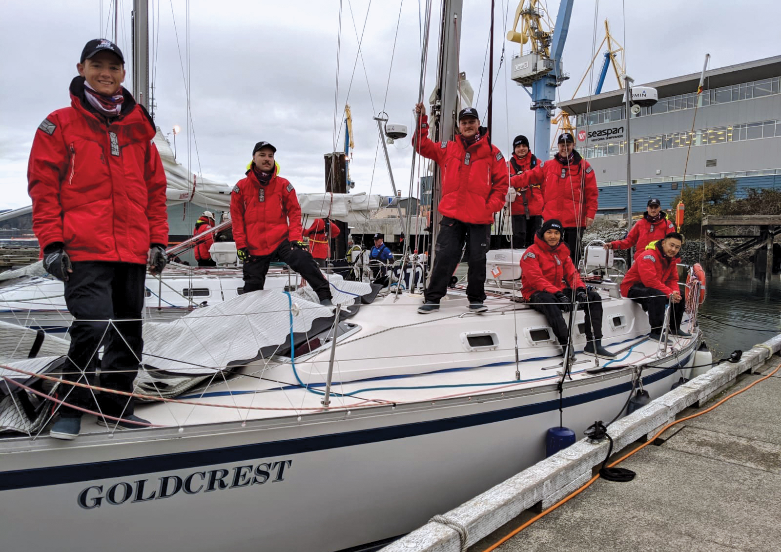 Another NFS(P) crew get set to sail in Sail Training Vessel Goldcrest for the regatta.