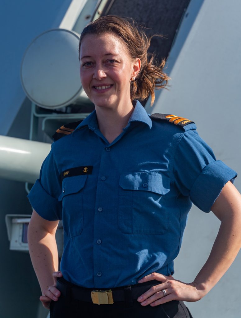 Lieutenant (Navy) Anne-Marie Day, a Naval Warfare Officer aboard HMCS Calgary, who led a frank  discussion about gender issues with the crew.