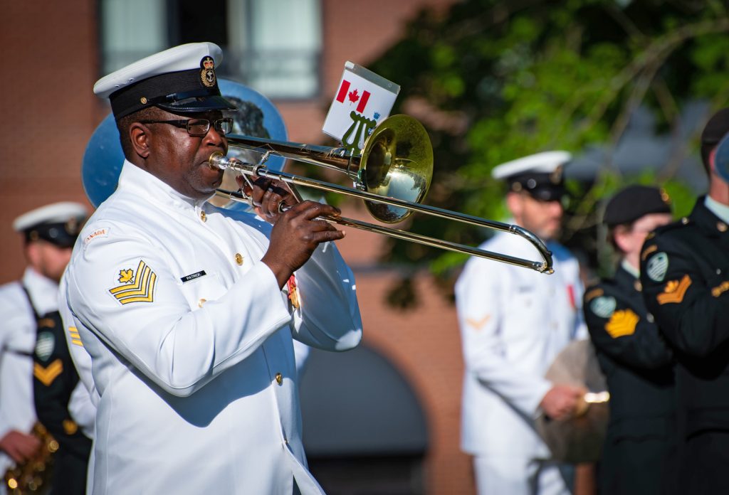PO2 Nevawn Patrick, a member of the Stadacona Band, has written an original piece of music inspired by the story of the No.2 Construction Battalion. The piece was recently recorded by the band and released as part of a Black History Month Project. Photo by LS Brad Upshall