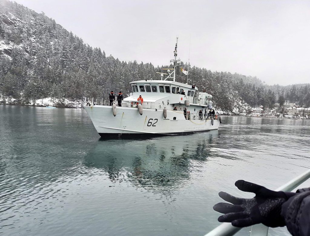Orca-Class patrol vessel Moose comes alongside after pilotage training for Naval Warfare Officers on ETTRICK NWO IV course. Pilotage training involves the careful navigation of a ship through hazardous areas. Photo by S3 Ioannis Giannisis