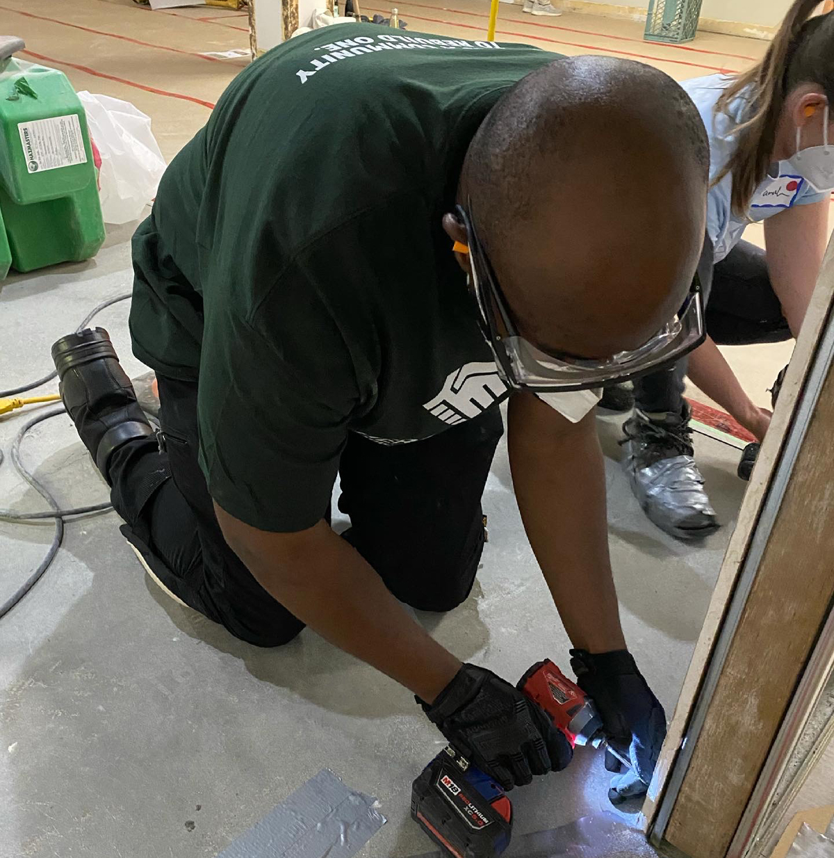 S1 Aaron Henry drills in drywall at the Salvation Army Victoria Addictions and Rehabilitations Centre.