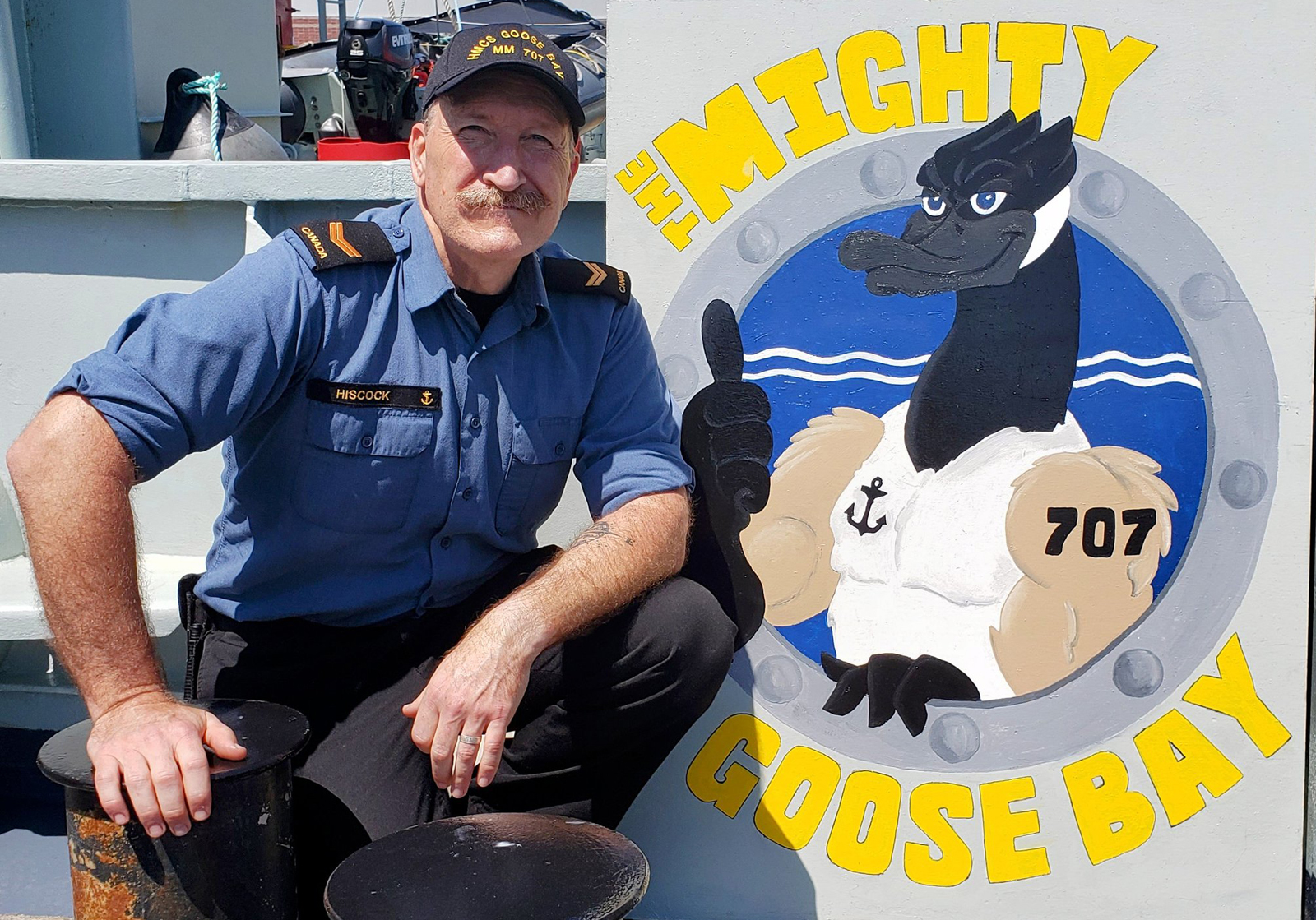 S1 Ron Hiscock drew on wartime tradition and his artistic background to create a unique piece of gun shield art for HMCS Goose Bay.