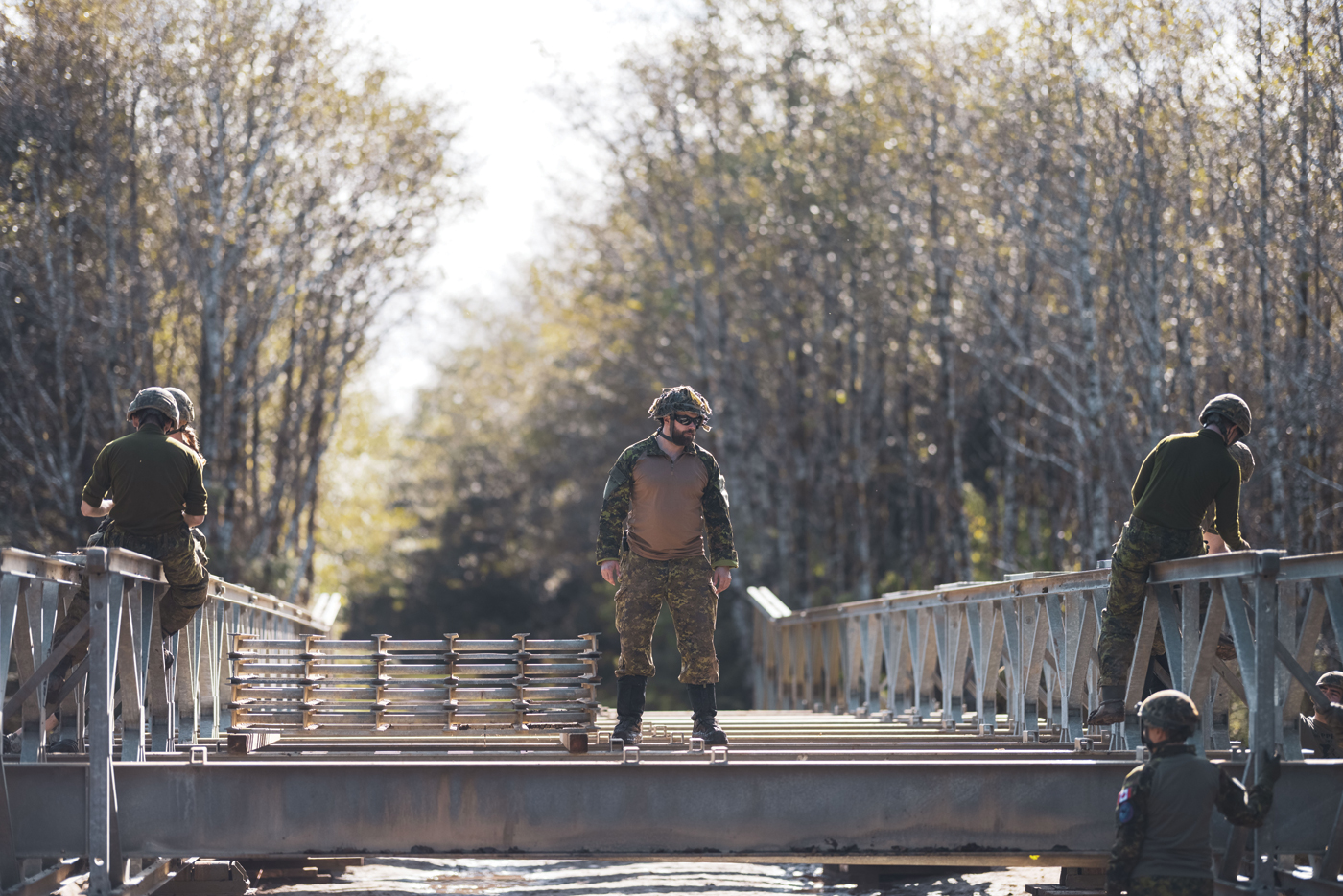 Members of 39 Combat Engineer Regiment deployed to Haida Gwaii on Exercise Haida Sapper to build two bridges for Canadian Forces Detachment Masset. Photo by Private Daniel Pereira, 39 CBG Public Affairs
