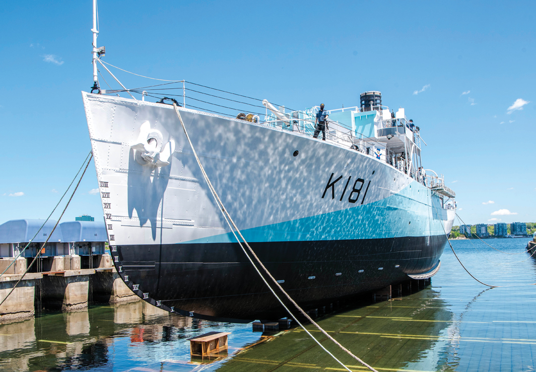 HMCS Sackville completed its refit and undocking on June 2 thanks to the hard working team at Fleet Maintenance Facility Cape Scott. Photo by Mona Ghiz, MARLANT Public Affairs