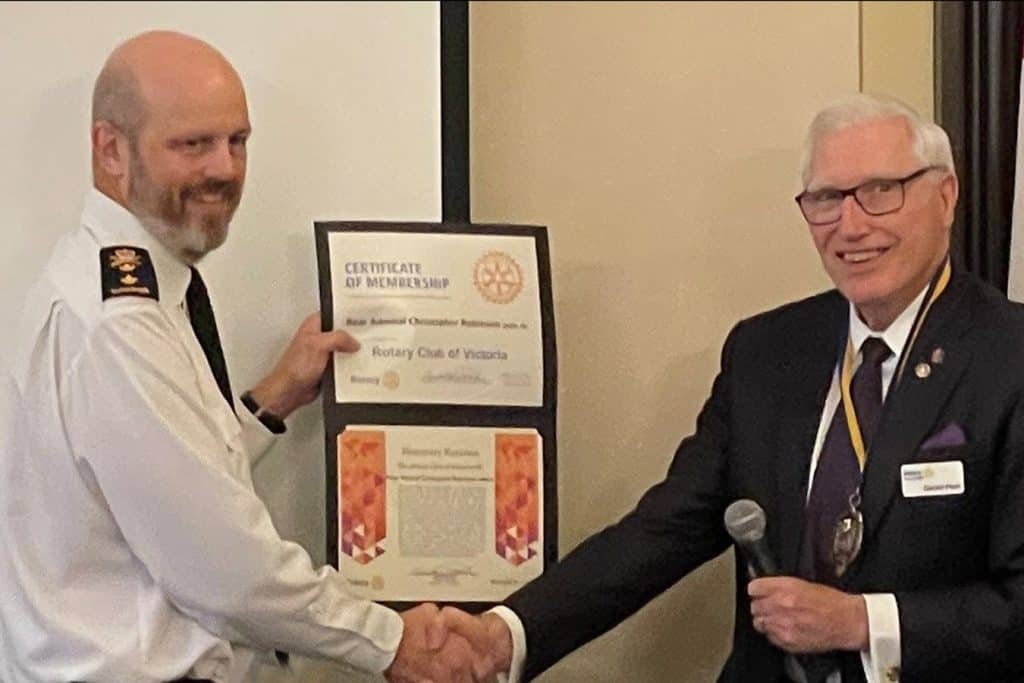 Victoria’s Rotary Club inducts RearAdmiral Robinson as honorary member