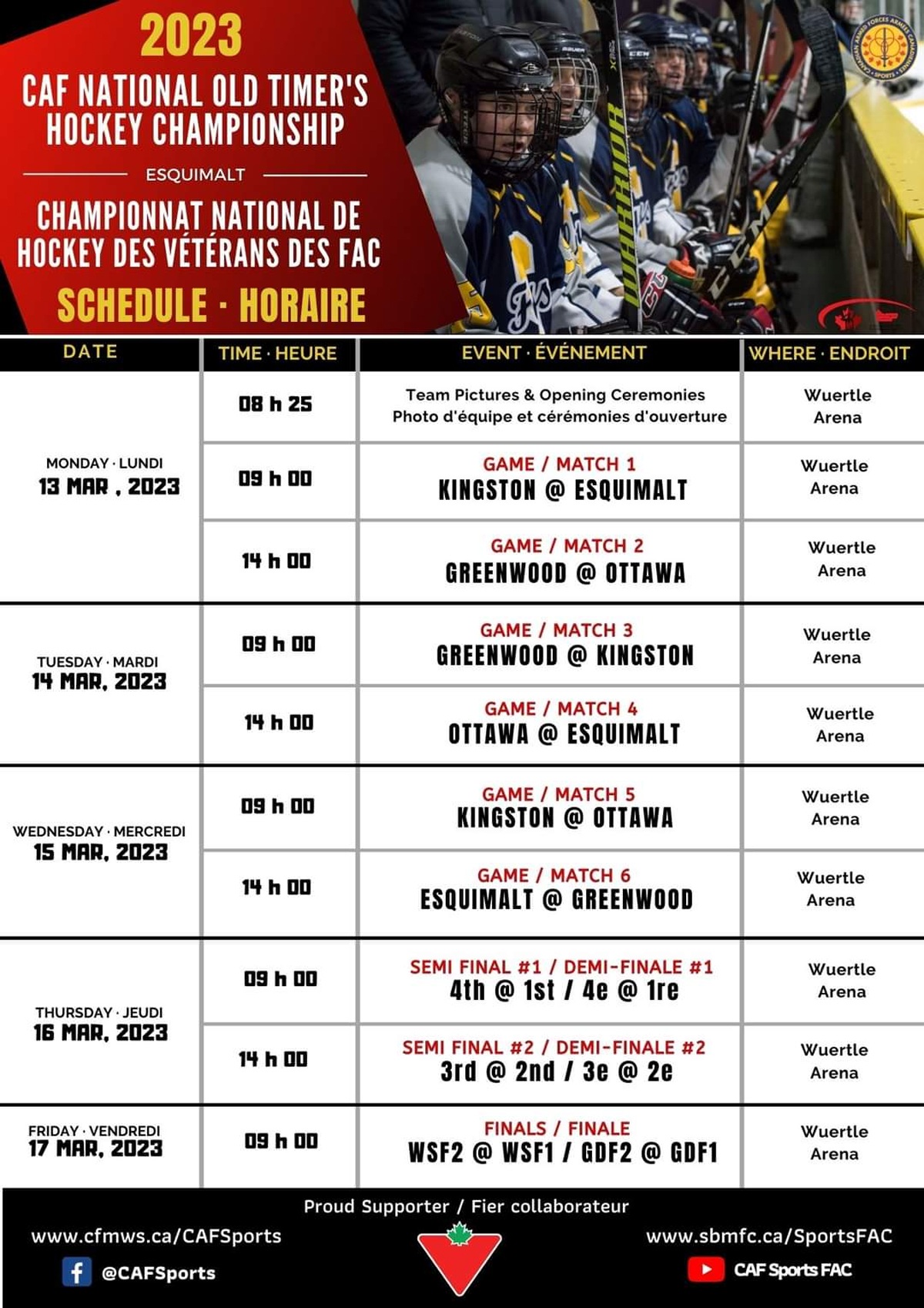 Canadian Armed Forces Old-Timers' Hockey Championships Schedule
