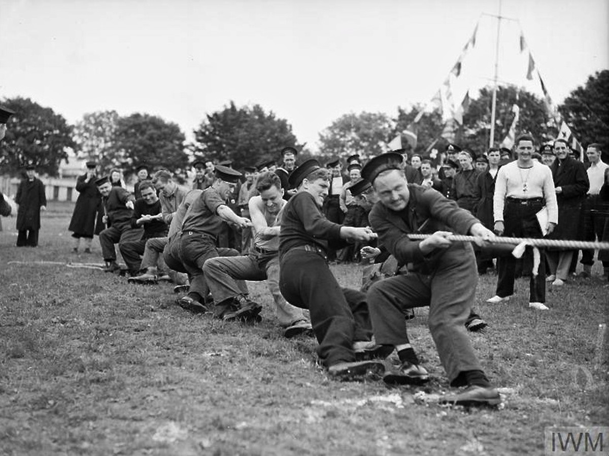 The Canadian Navy at play. Sports day at HMCS Niobe, June 11, 1943, Greenock, Scotland.  Photo courtesy of the Imperial War Museum, UK.