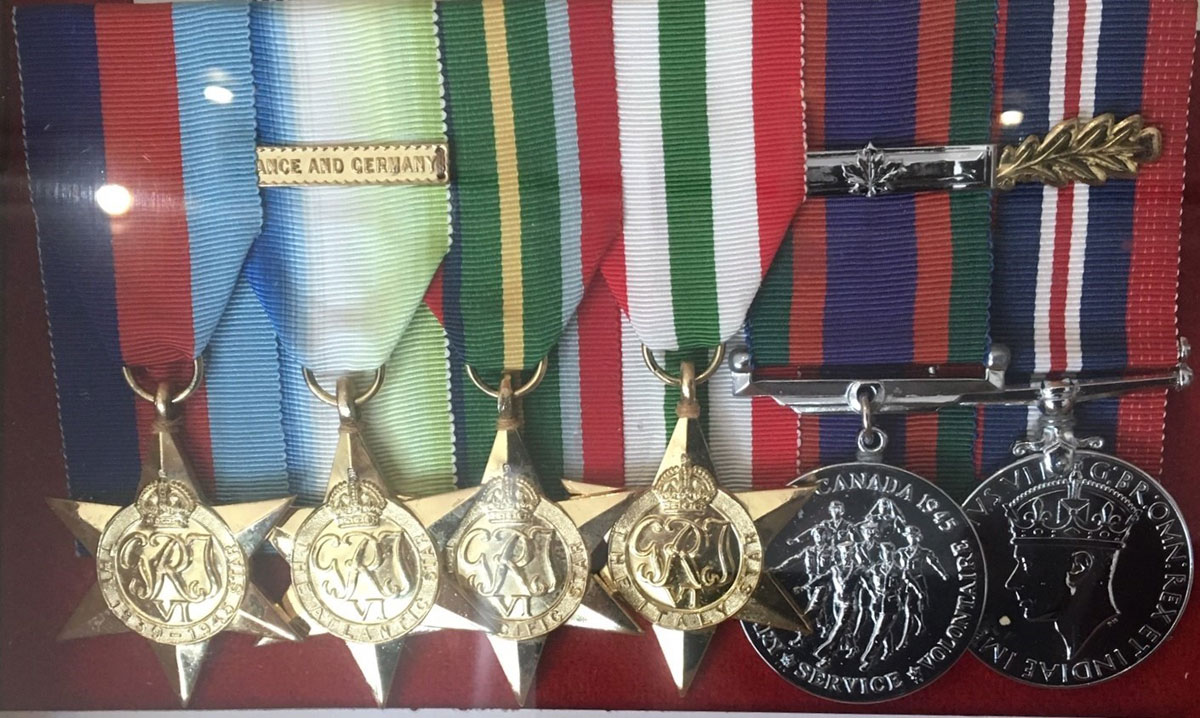 Chief Petty Officer Charles Robertson, Royal Canadian Navy Volunteer Reserve, medals on display