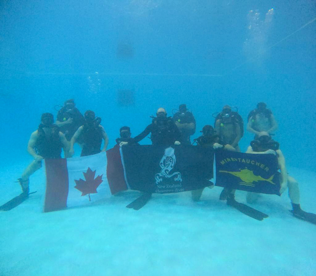 Canadian, New Zealand and German Clearance Divers take a civilian free-diving course while on secondment with the New Zealand diving team. Photos supplied