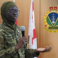 Private Assietou Diaw of Base Administration addresses the crowd during a Black History Month presentation at the Nelles Block Dining Room, Feb. 22. Photo: Peter Mallett/Lookout