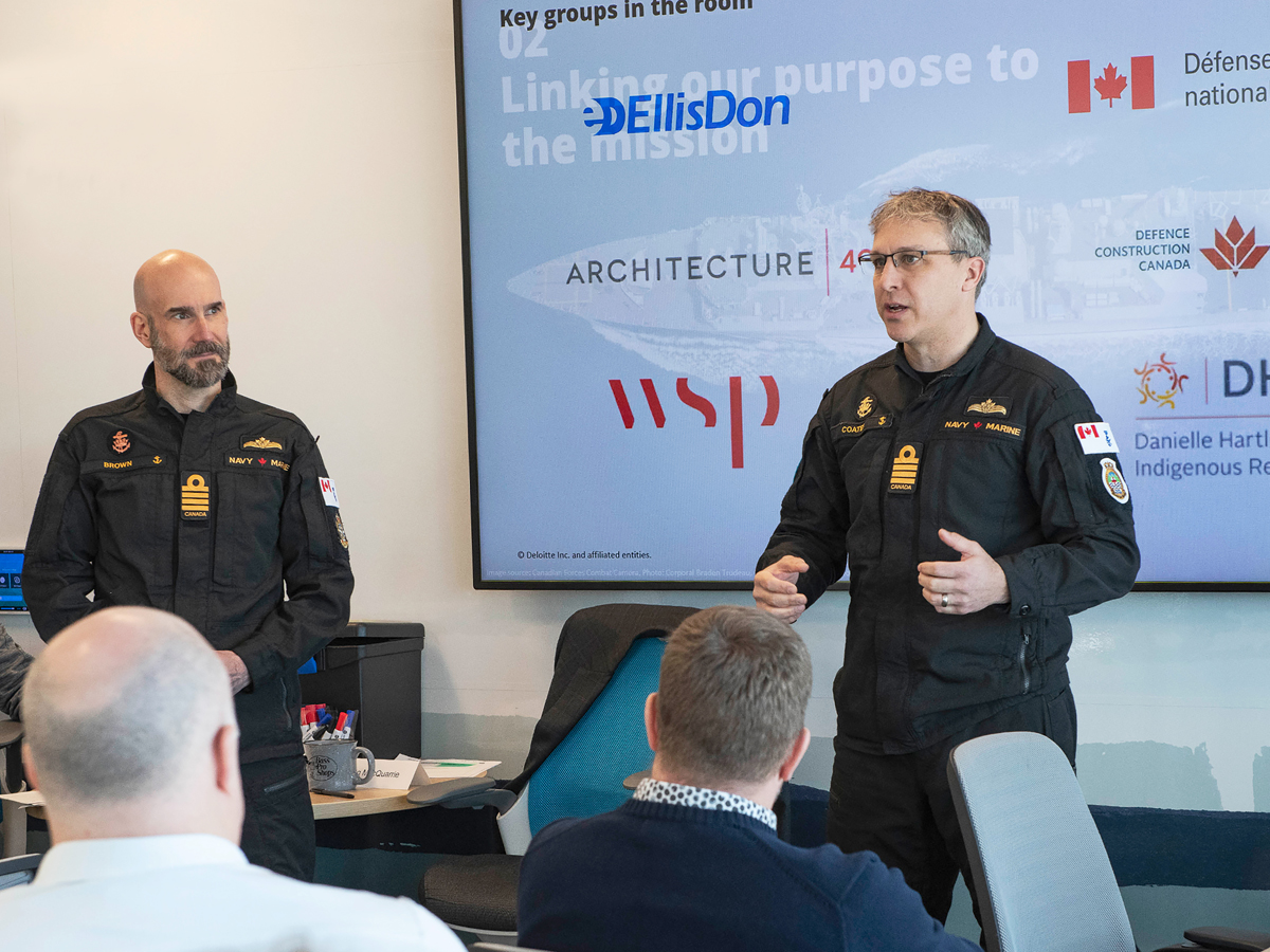 Captain (Navy) Matthew Coates discusses the importance of the Combat Training and Integration Centre design. Photo: MCpl Ian Thompson
