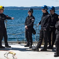 Crew members of the Motor Vessel (MV) Asterix perform a Replenishment-At-Sea (RAS) Layout, during TGEX 2024, April 22. Photo: Master Corporal Nathan Spence, Maritime Forces Pacific Imaging Services, Esquimalt, BC.